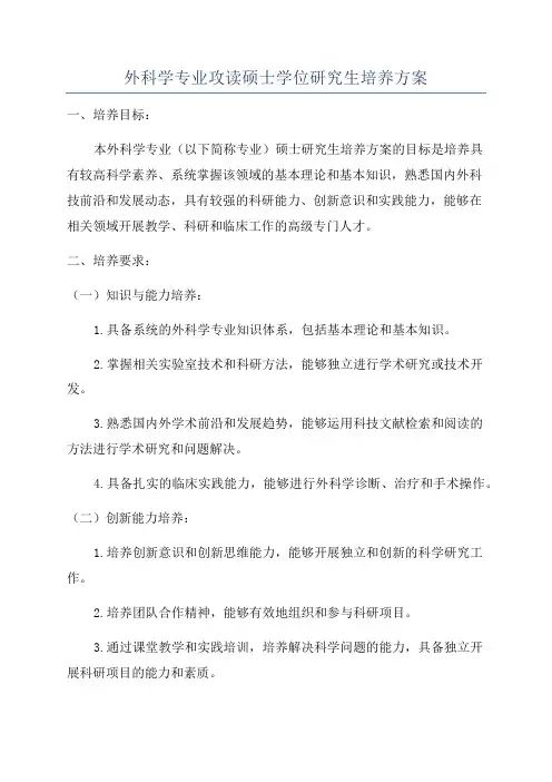 外科学专业攻读硕士学位研究生培养方案
