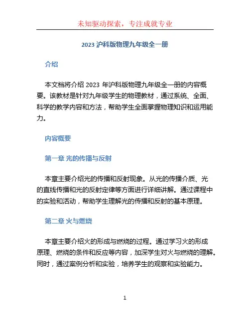 2023沪科版物理九年级全一册