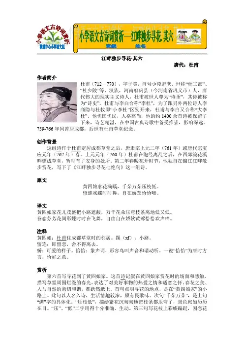 小学语文古诗词赏析---江畔独步寻花·其六