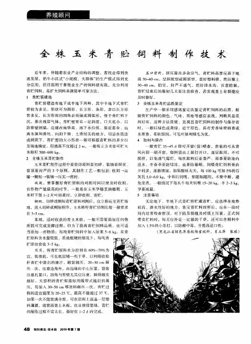 全株玉米青贮饲料制作技术