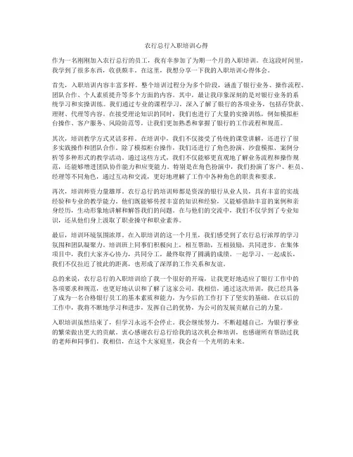 农行总行入职培训心得