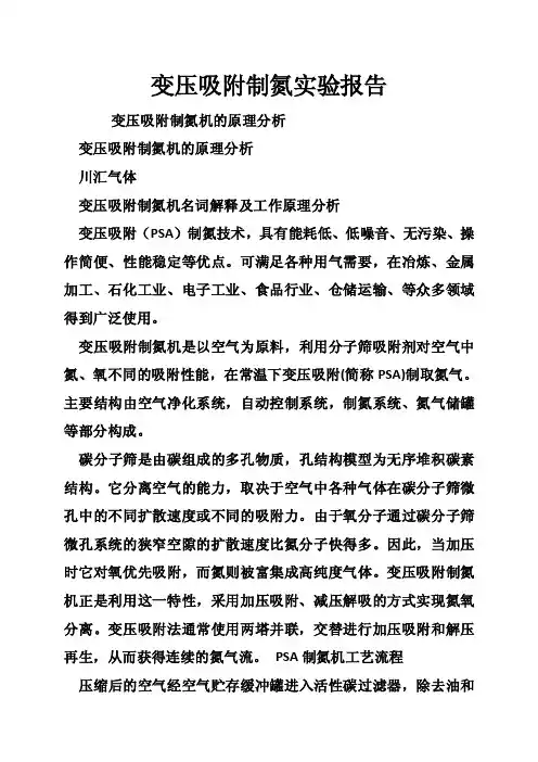 变压吸附制氮实验报告