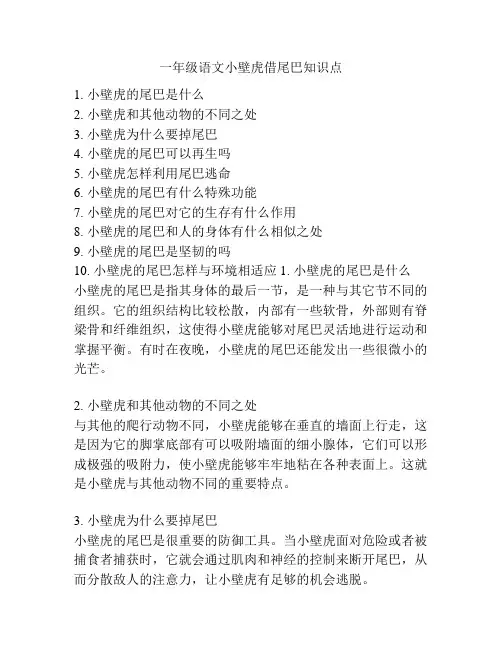 一年级语文小壁虎借尾巴知识点