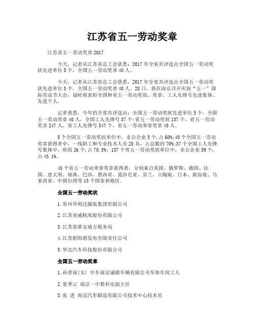 江苏省五一劳动奖章