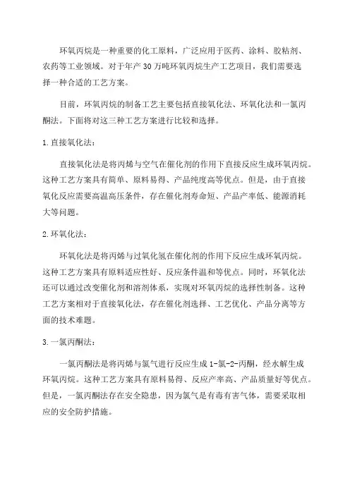 年产30万吨环氧丙烷生产工艺项目工艺方案的选择
