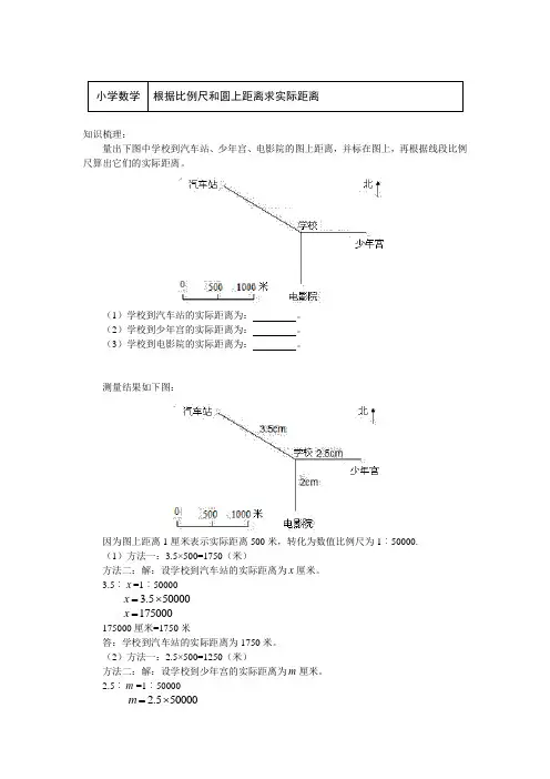 六年级数学上册知识讲义-根据比例尺和图上距离求实际距离-冀教版