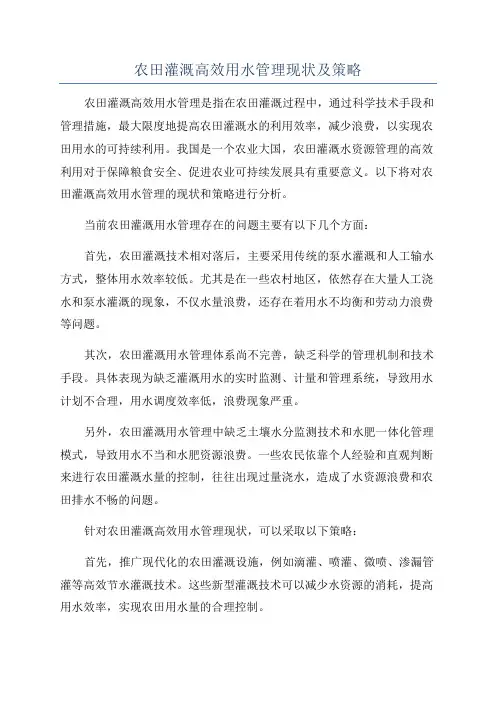 农田灌溉高效用水管理现状及策略