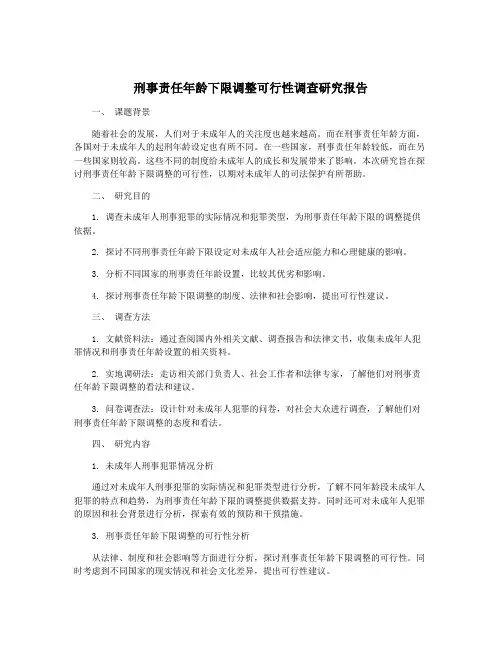 刑事责任年龄下限调整可行性调查研究报告