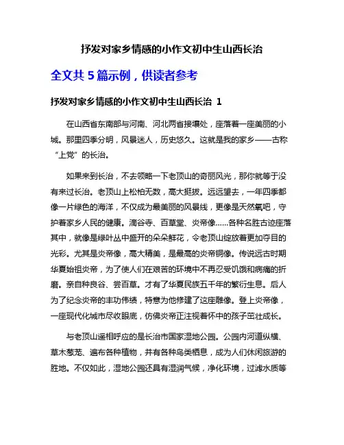 抒发对家乡情感的小作文初中生山西长治