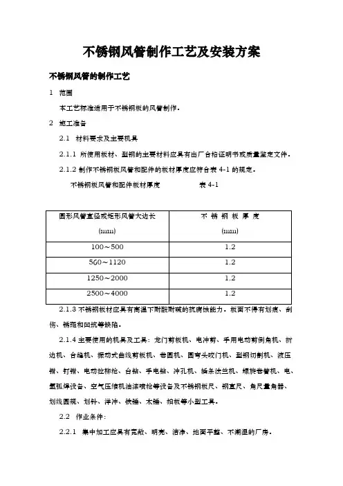 排油烟不锈钢风管制作工艺及安装方案