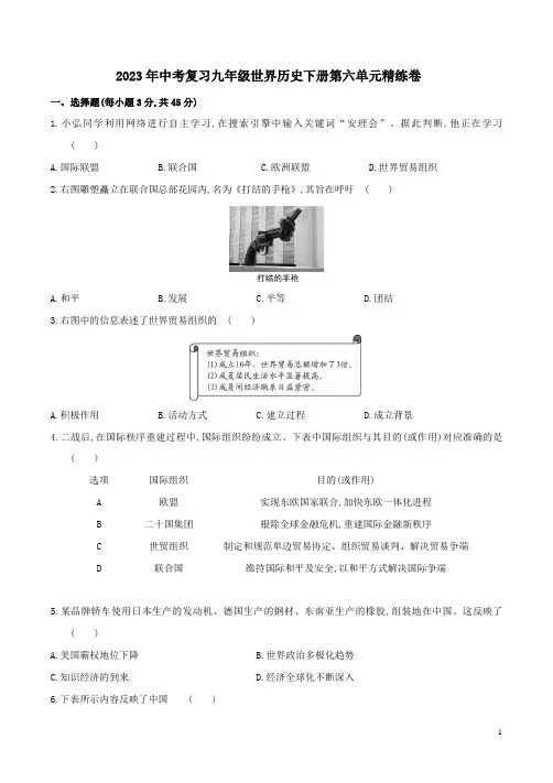 2023年中考复习九年级世界历史下册第六单元精练卷附答案