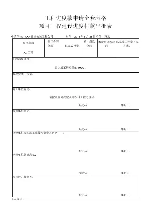 工程进度款申请全套表格