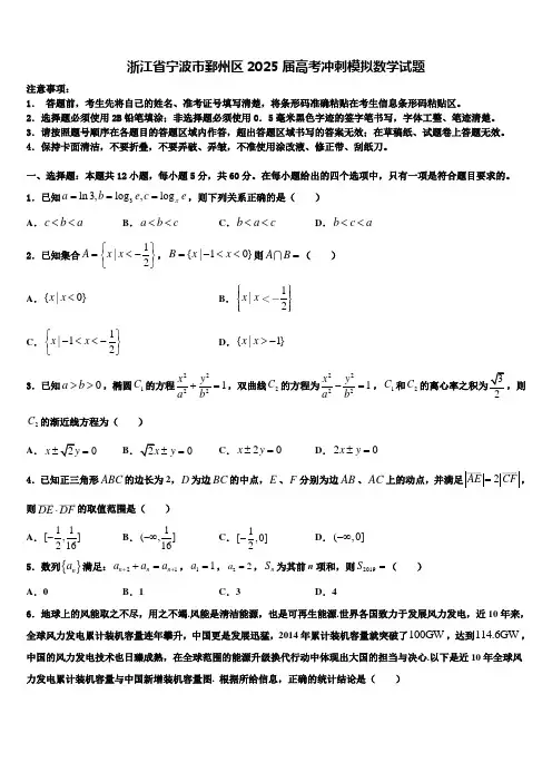 浙江省宁波市鄞州区2025届高考冲刺模拟数学试题含解析