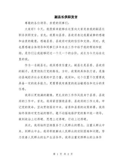副县长供职发言