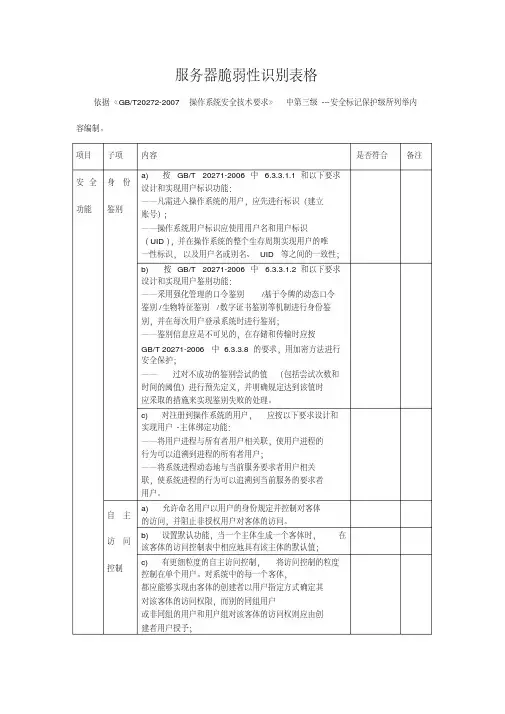 信息安全风险评估-脆弱性识别-操作系统脆弱性表格-《GBT20272-2007》