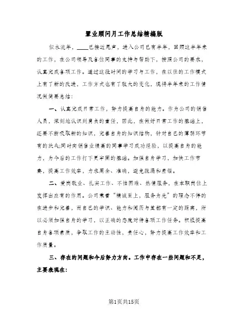 置业顾问月工作总结精编版（5篇）
