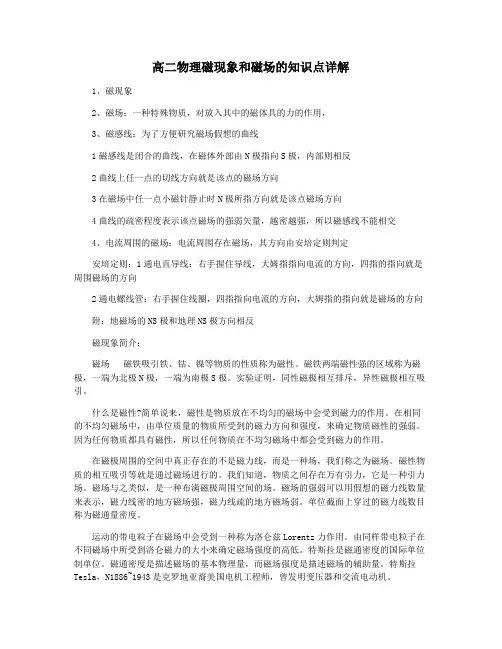 高二物理磁现象和磁场的知识点详解