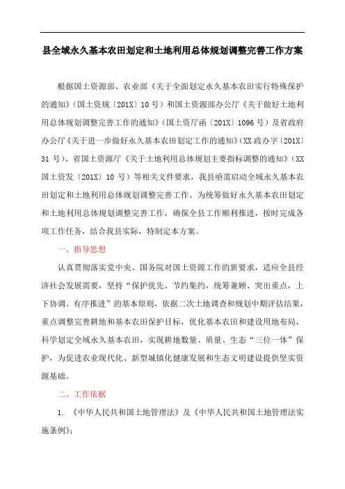 县全域永久基本农田划定和土地利用总体规划调整完善工作方案