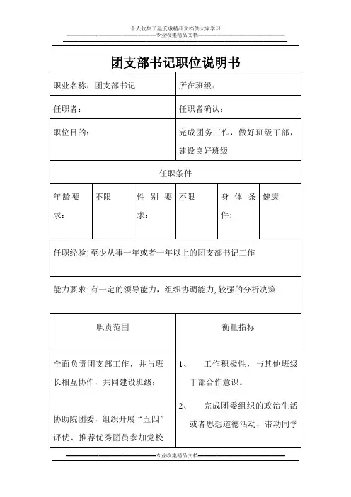 团支部书记岗位说明书