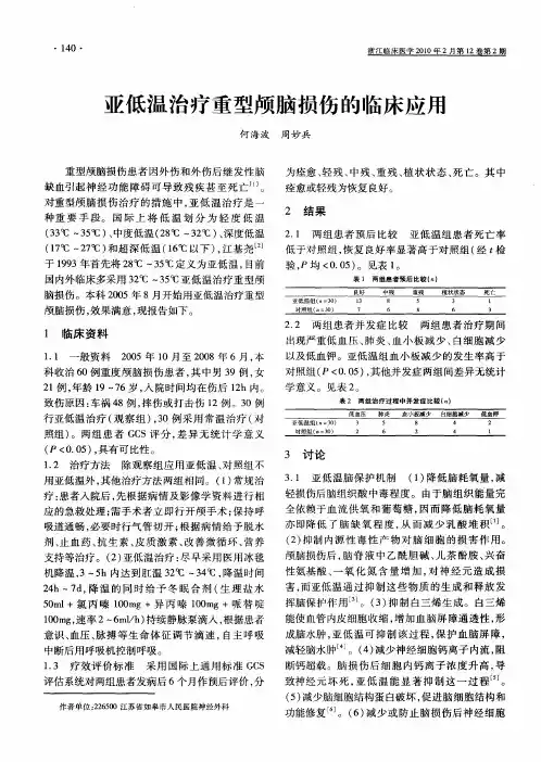 亚低温治疗重型颅脑损伤的临床应用