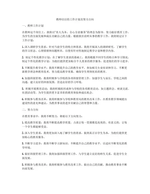 教师以后的工作计划及努力方向