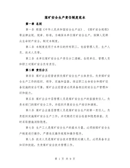 煤矿安全生产责任制度范本（三篇）