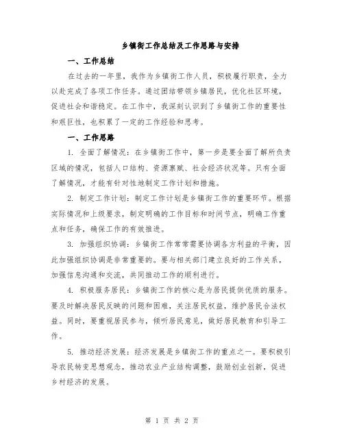 乡镇街工作总结及工作思路与安排