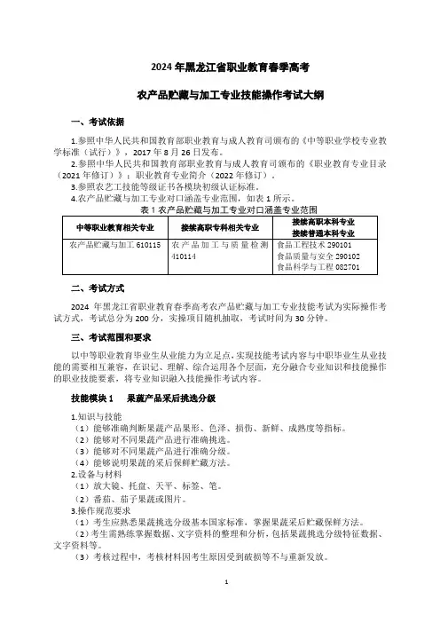61-7农产品贮藏与加工专业技能操作考试大纲