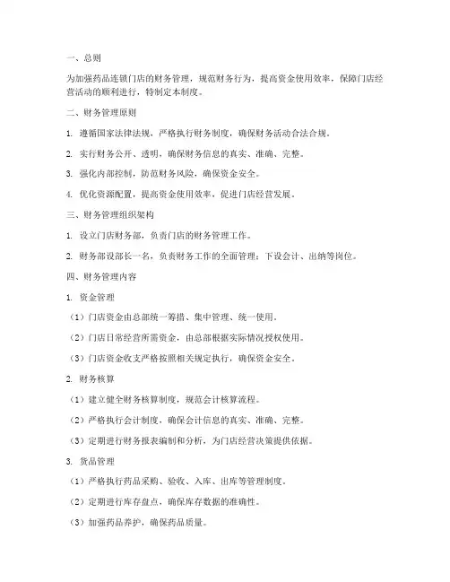 药品连锁门店财务管理制度