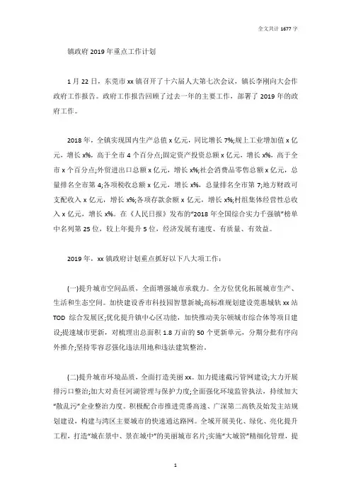 镇政府2019年重点工作计划_1