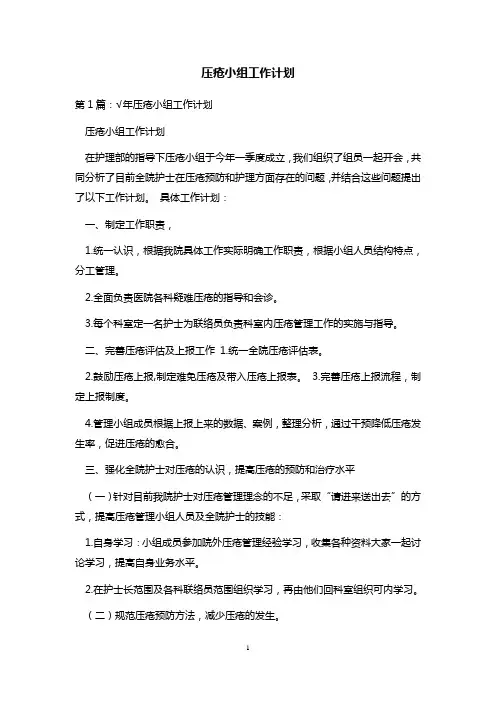 压疮小组工作计划 