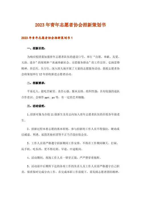 2023年青年志愿者协会招新策划书