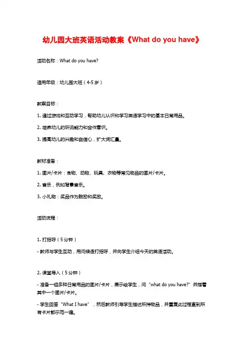 幼儿园大班英语活动教案《What do you have》