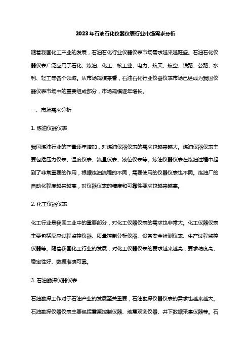 2023年石油石化仪器仪表行业市场需求分析