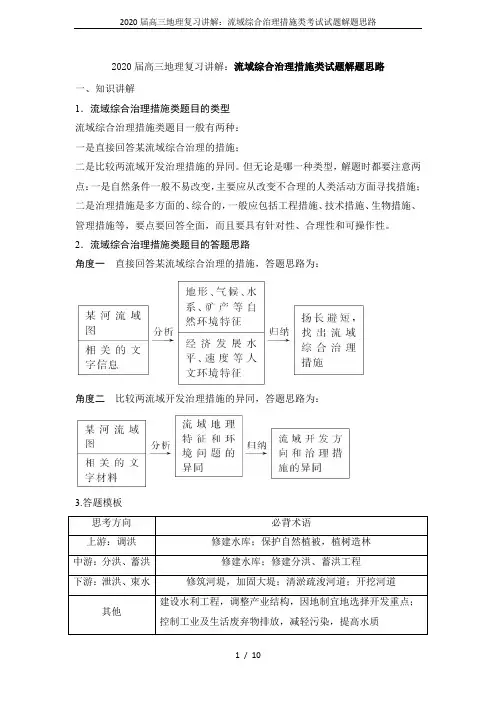 2020届高三地理复习讲解：流域综合治理措施类考试试题解题思路