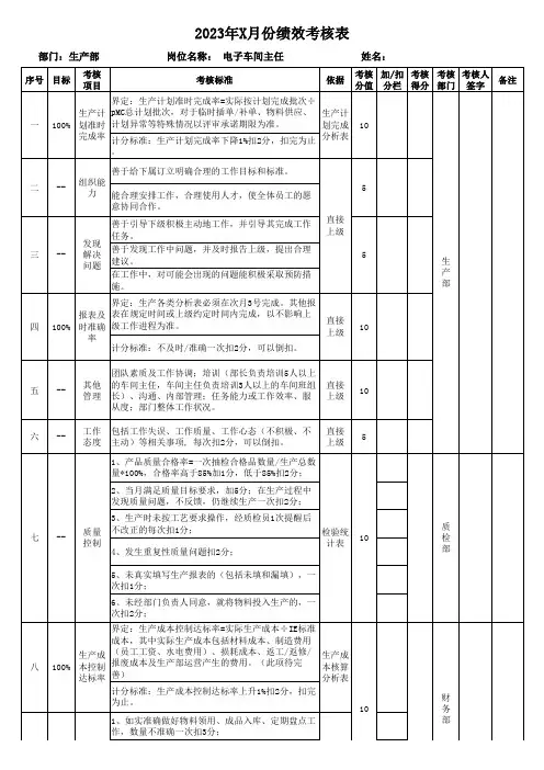 电子车间主任绩效考核表
