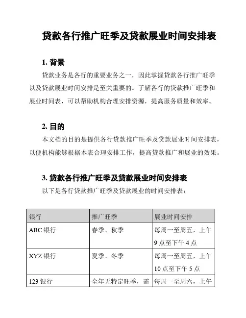 贷款各行推广旺季及贷款展业时间安排表