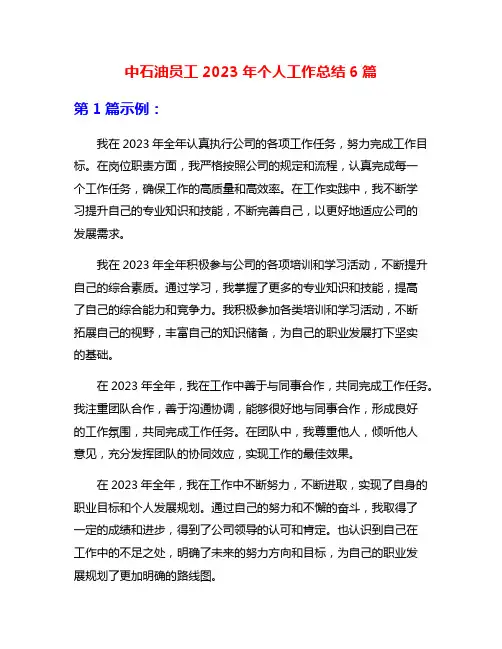 中石油员工2023年个人工作总结6篇