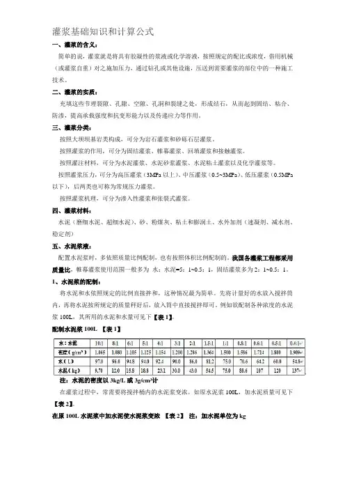 【2019年整理】灌浆基础知识和计算公式
