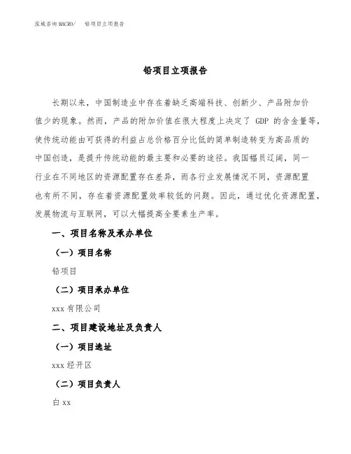 铅项目立项报告