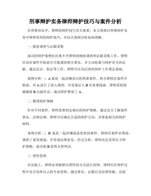 刑事辩护实务律师辩护技巧与案件分析