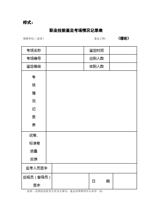 职业技能鉴定考场记录表