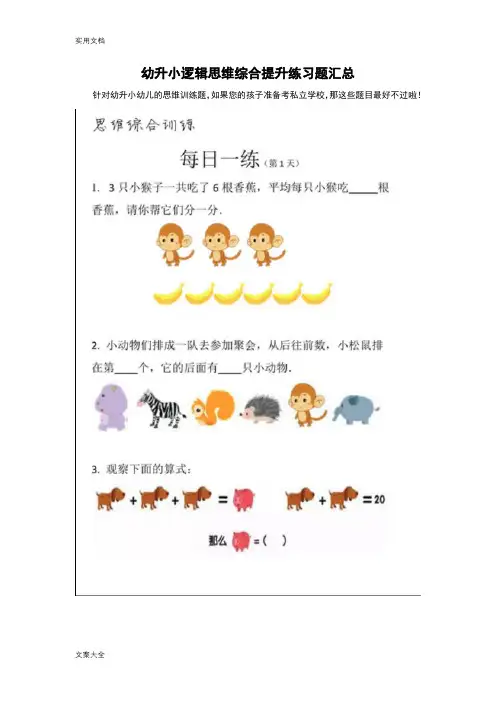 幼升小逻辑思维综合提升练习题汇总情况