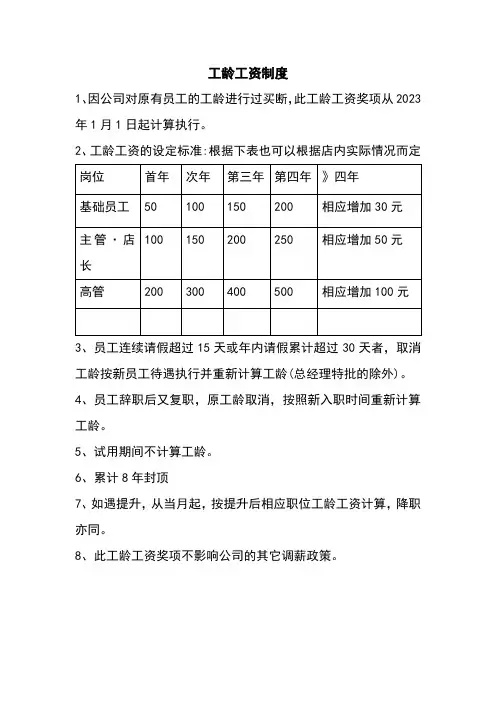 餐饮行业工龄工资制度