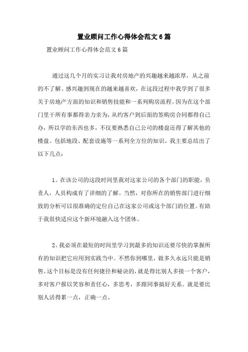 2021年置业顾问工作心得体会范文6篇