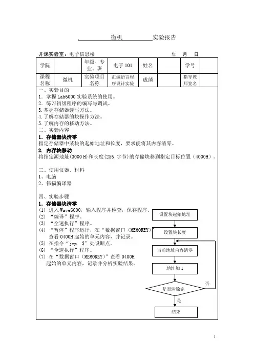 微机实验1(内存块的移动与清零)