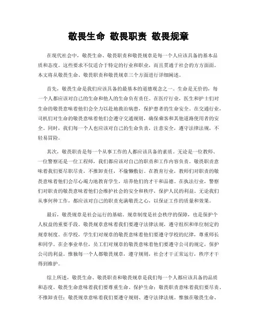 敬畏生命 敬畏职责 敬畏规章