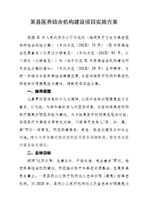 某县医养结合机构建设项目实施方案