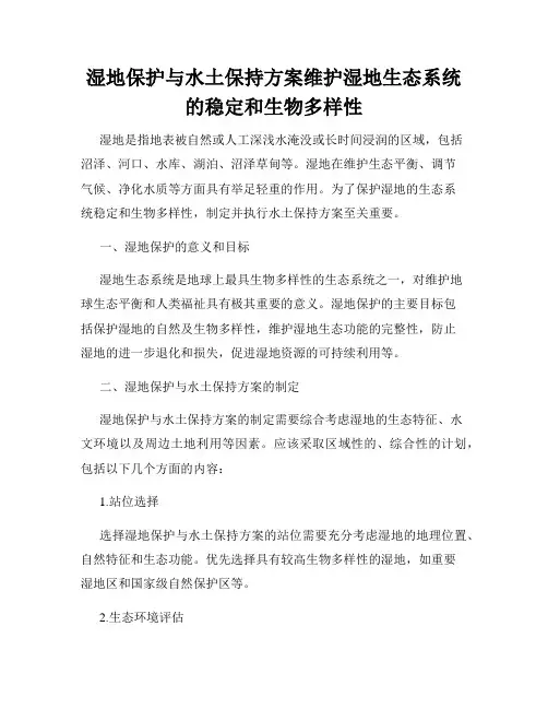 湿地保护与水土保持方案维护湿地生态系统的稳定和生物多样性