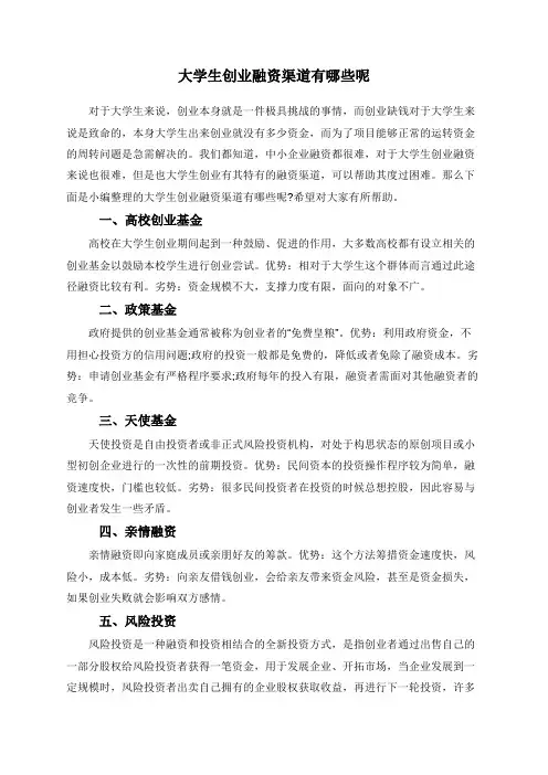 大学生创业融资渠道有哪些呢